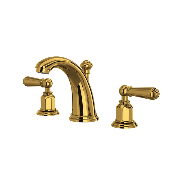 Edwardian High Neck Widespread Bathroom Faucet with Metal Lever Handle - Unlacquered Brass | Model Number: U.3760L-ULB-2 - Product Knockout