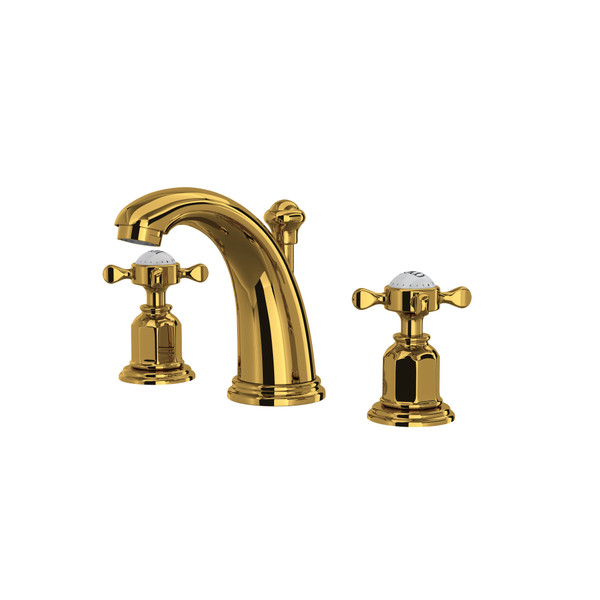 Edwardian High Neck Widespread Bathroom Faucet with Cross Handle - Unlacquered Brass with X-Shaped Handles | Model Number: U.3761X-ULB-2 - Product Knockout