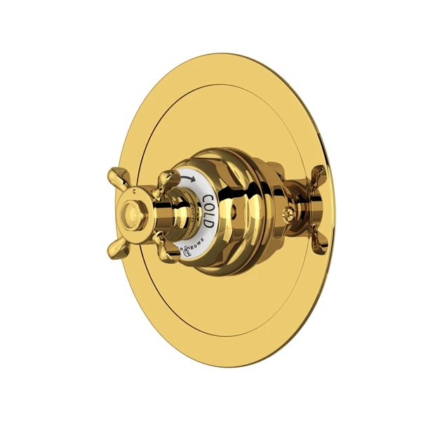 Edwardian™ 3/4" Round Thermostatic Trim Without Volume Control - Unlacquered Brass | Model Number: U.5566X-ULB/TO