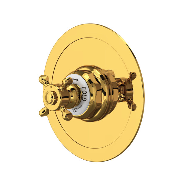 Edwardian Era Round Thermostatic Trim Plate without Volume Control with Cross Handle - Unlacquered Brass | Model Number: U.5566X-ULB/TO - Product Knockout