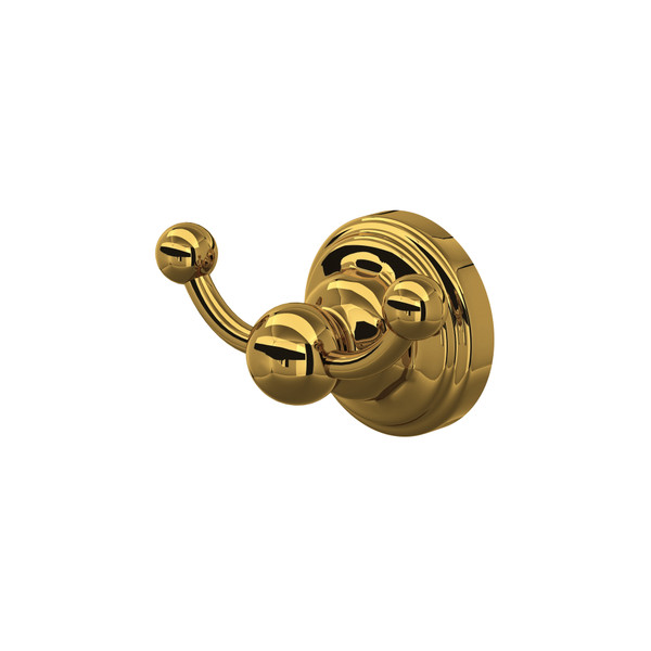 Edwardian Wall Mount Double Robe Hook - Unlacquered Brass | Model Number: U.6922ULB - Product Knockout