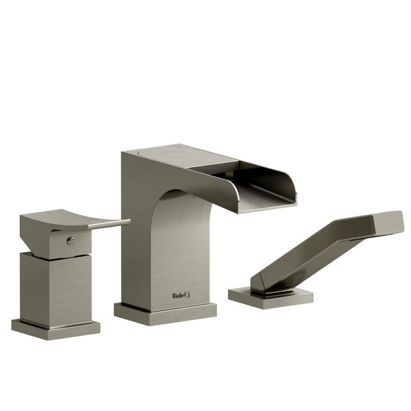Robinet de bain à bec ouvert à montage sur comptoir type P (pression équilibrée) de 3 pièces avec douchette Zendo - Nickel brossé  | Numéro de modèle: ZOOP16BN - Produit épuisé