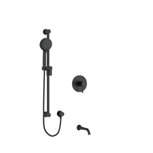 DISCONTINUED Edge 1/2 Inch 2-Way Type T/P (Thermostatic/Pressure Balance) Coaxial System With Spout And Hand Shower Rail - Black | Model Number: KIT1244EDTMBK