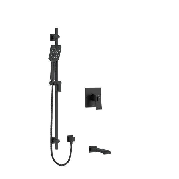 DISCONTINUED Zendo 1/2 Inch 2-Way Type T/P (Thermostatic/Pressure Balance) Coaxial System With Spout And Hand Shower Rail - Black | Model Number: KIT1244ZOTQBK