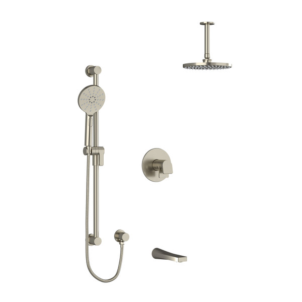 Ode Type T/P (Thermostatic/Pressure Balance) 1/2 Inch Coaxial 3-Way System With Vertical Shower Arm,Hand Shower Rail, Shower Head and Spout - Brushed Nickel | Model Number: KIT1345ODBN-6-SPEX - Product Knockout