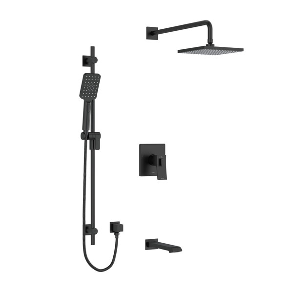 Zendo Type T/P (Thermostatic/Pressure Balance) 1/2 Inch Coaxial 3-Way System With Hand Shower Rail, Shower Head, Spout and Expansion PEX Connection - Black | Model Number: KIT1345ZOTQBK-EX - Product Knockout