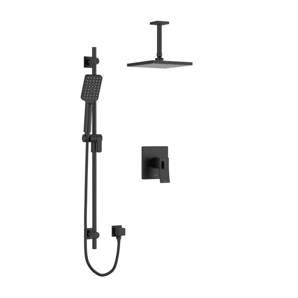 Zendo Type T/P (Thermostatic/Pressure Balance) 1/2 Inch Coaxial 2-Way System With Vertical Shower Arm, Hand Shower and Shower Head - Black | Model Number: KIT323ZOTQBK-6 - Product Knockout
