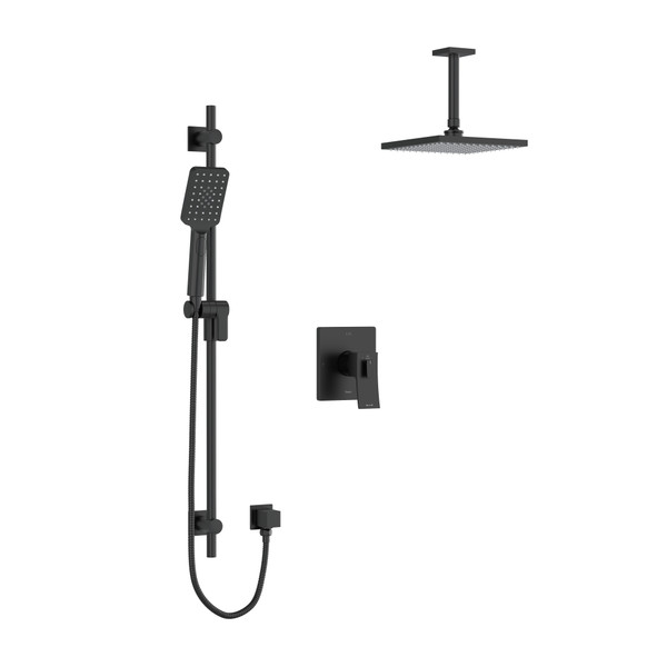 Zendo Type T/P (Thermostatic/Pressure Balance) 1/2 Inch Coaxial 2-Way System With Vertical Shower Arm, Hand Shower, Shower Head and PEX Expansion Connection - Black | Model Number: KIT323ZOTQBK-6-EX - Product Knockout