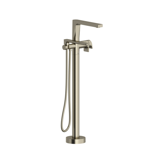 DISCONTINUED Ode 2-Way Type T (Thermostatic) Coaxial Floor-Mount Tub Filler With Hand Shower and PEX Connection - Brushed Nickel | Model Number: OD39BN-SPEX