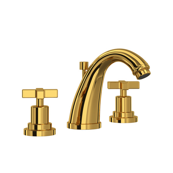 Lombardia C-Spout Widespread Bathroom Faucet - Unlacquered Brass with Cross Handle | Model Number: A1208XMULB-2 - Product Knockout
