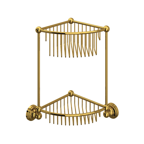 Two Tier Corner Basket - Unlacquered Brass | Model Number: U.6959ULB - Product Knockout