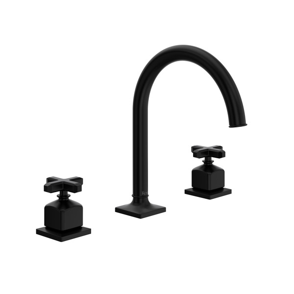 Apothecary Widespread Bathroom Faucet with C-Spout and Cross Handle - Matte Black | Model Number: AP08D3XMMB - Product Knockout