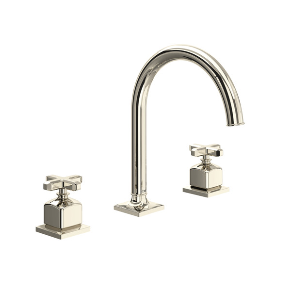 Apothecary Widespread Bathroom Faucet with C-Spout and Cross Handle - Polished Nickel | Model Number: AP08D3XMPN - Product Knockout
