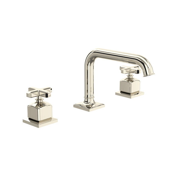 Apothecary Widespread Bathroom Faucet with U-Spout and Cross Handle - Polished Nickel | Model Number: AP09D3XMPN - Product Knockout