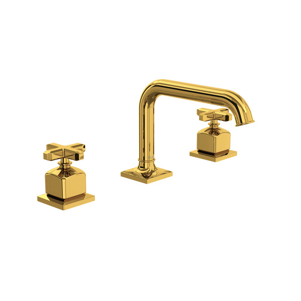 Apothecary Widespread Bathroom Faucet with U-Spout and Cross Handle - Unlacquered Brass | Model Number: AP09D3XMULB - Product Knockout
