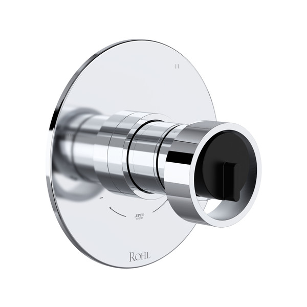 Eclissi 1/2 Inch Thermostatic & Pressure Balance Trim with 5 Functions (Shared) with Wheel Handle - Polished Chrome-Matte Black | Model Number: TEC45W1IWPCB - Product Knockout