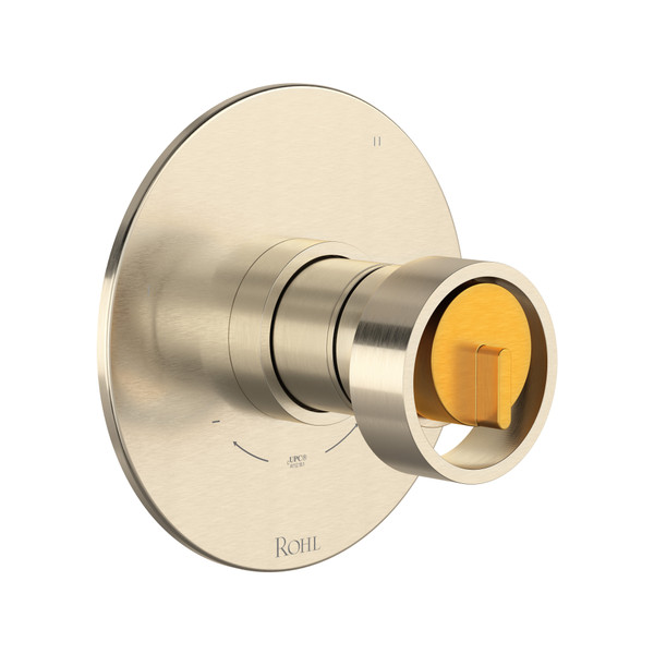 Garniture pour valve pression équilibrée et thermostatique de 1/2 po à 5 fonctions (non partagées) avec poignée à roue Eclissi - Nickel satiné-or satiné  | Numéro de modèle: TEC45W1IWSNG - Produit épuisé