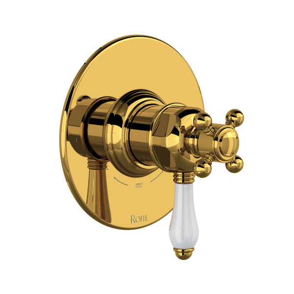 1/2 Inch Thermostatic & Pressure Balance Trim with 2 Functions (No Share) with Lever Handle - Unlacquered Brass | Model Number: TTD44W1LPULB