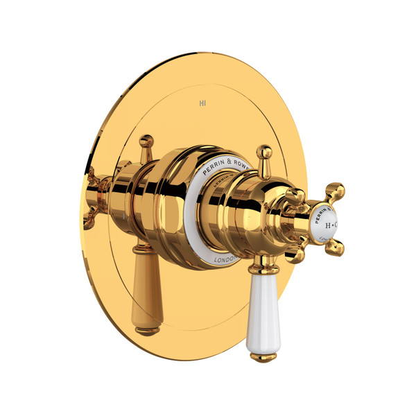 Garniture pour valve à pression équilibrée et thermostatique de 1/2 po à 3 fonctions (partagées) avec poignée à levier Edwardian - Or anglais  | Numéro de modèle: U.TEW23W1L-EG - Produit épuisé