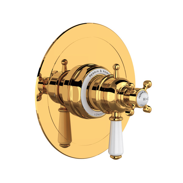 Garniture pour valve à pression équilibrée et thermostatique de 1/2 po à 2 fonctions (non partagées) avec poignée à levier Edwardian - Or anglais | Numéro de modèle: U.TEW44W1L-EG