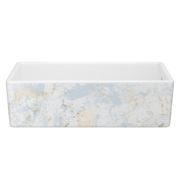 Shaker™ 36" Single Bowl Farmhouse Apron Front Fireclay Kitchen Sink With Patina Design - Patina in Blue/Gold | Model Number: MS3618WHPTBG