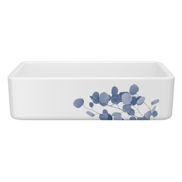 36 Inch Lancaster Single Bowl Farmhouse Apron Front Fireclay Kitchen Sink With Eucalyptus Design - White With Design | Model Number: RC3618WHECBS - Product Knockout