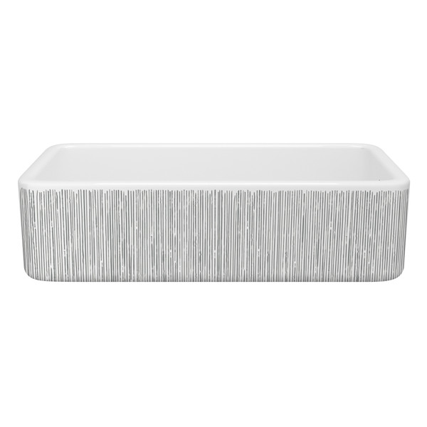 Lancaster™ 36" Single Bowl Farmhouse Apron Front Fireclay Kitchen Sink With Lines Design - Lines in Silver | Model Number: RC3618WHLNSI