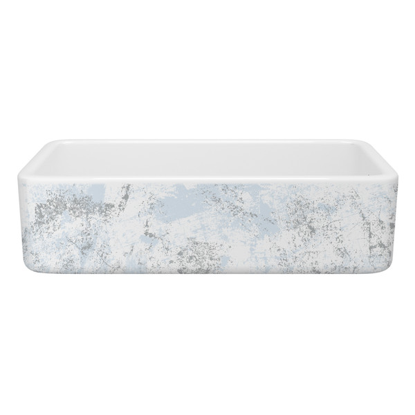 Lancaster™ 36" Single Bowl Farmhouse Apron Front Fireclay Kitchen Sink With Patina Design - Patina in Blue/Silver | Model Number: RC3618WHPTBS
