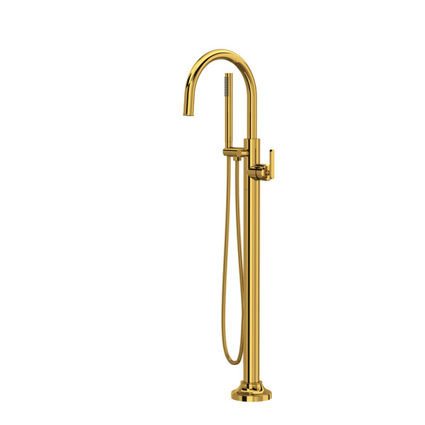 Apothecary™ Single Hole Floor Mount Tub Filler Trim - Unlacquered Brass | Model Number: TAP05HF1LMULB