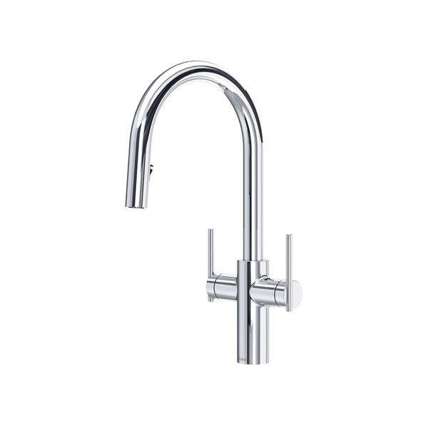 Lateral Two Handle Pull-Down Kitchen Faucet With C-Spout - Chrome | Model Number: LT801C - Product Knockout