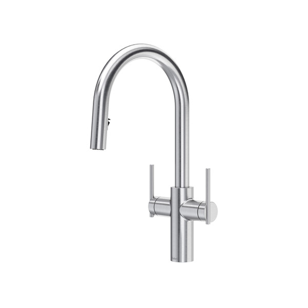 Lateral Two Handle Pull-Down Kitchen Faucet With C-Spout - Stainless Steel | Model Number: LT801SS - Product Knockout