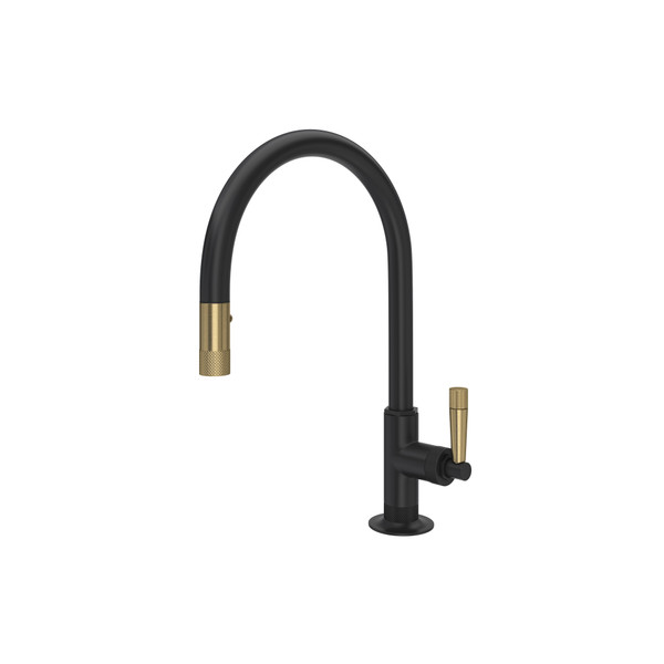 Graceline Pulldown Kitchen Faucet - Matte Black with Antique Gold Accent | Model Number: MB7930LMMBA-2 - Product Knockout