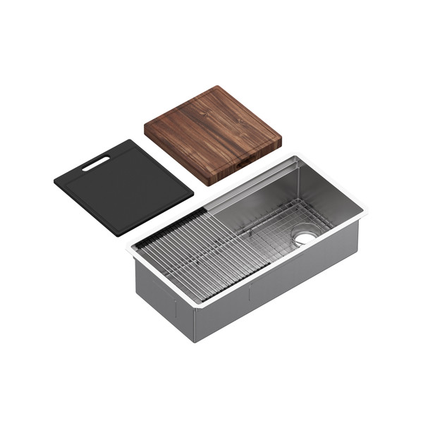 Culinario™ 36" Stainless Steel Chef/Workstation Sink With Accessories - Brushed Stainless Steel | Model Number: RUWUM3619WSSB