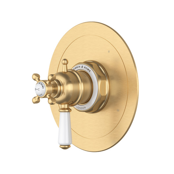 Edwardian™ 1/2" Therm & Pressure Balance Trim With 3 Functions - Satin English Gold | Model Number: U.TEW47W1L-SEG