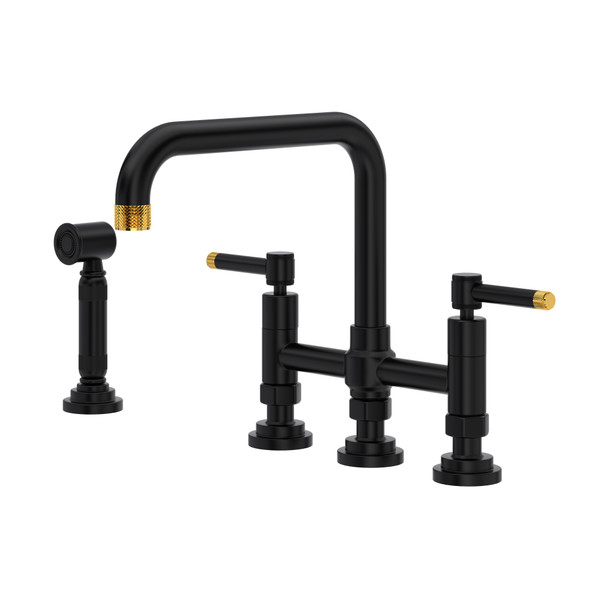 Robinet de cuisine avec douchette latérale Bridge Campo™ - Noir mat/laiton non laqué | Numéro de modèle: A3358ILWSMBU-2