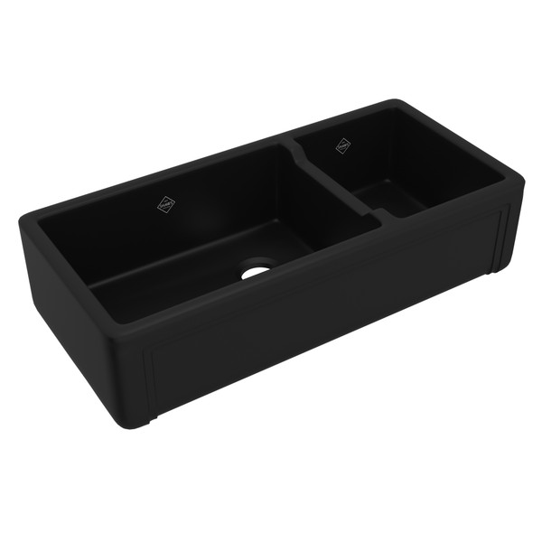 DISCONTINUED Egerton™ 40" Double Bowl Farmhouse Apron Front Fireclay Kitchen Sink - Matte Black | Model Number: RC4018MB