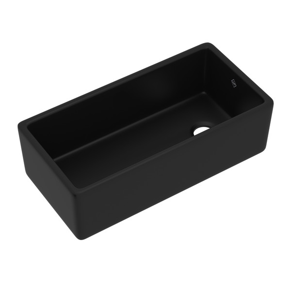 DISCONTINUED Shaker™ 36" Single Bowl Farmhouse Apron Front Fireclay Kitchen Sink - Matte Black | Model Number: MS3618MB