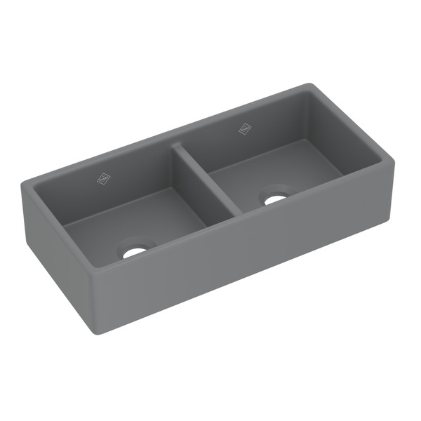 DISCONTINUED Shaker™ 39" Double Bowl Farmhouse Apron Front Fireclay Kitchen Sink - Matte Grey | Model Number: MS3918MG