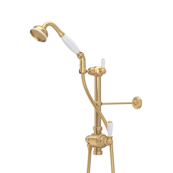 Riser Diverter, Handshower, Handshower Holder, Hose and 8" Thermostatic Outlet - Satin English Gold | Model Number: U.5373NSEG