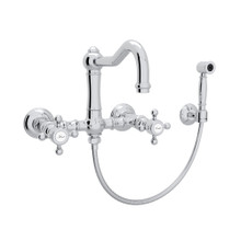 Acqui Wall Mount Column Spout Bridge Kitchen Faucet with Sidespray