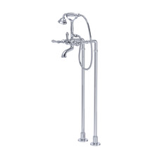 Exposed Floor Mount Tub Filler with Handshower and Floor Pillar Legs or Supply Unions