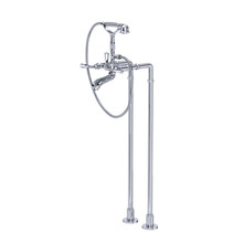 Palladian Exposed Floor Mount Tub Filler with Handshower and Floor Pillar Legs or Supply Unions