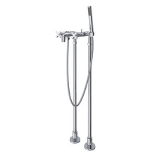 Lombardia Exposed Floor Mount Tub Filler with Handshower and Floor Pillar Legs or Supply Unions