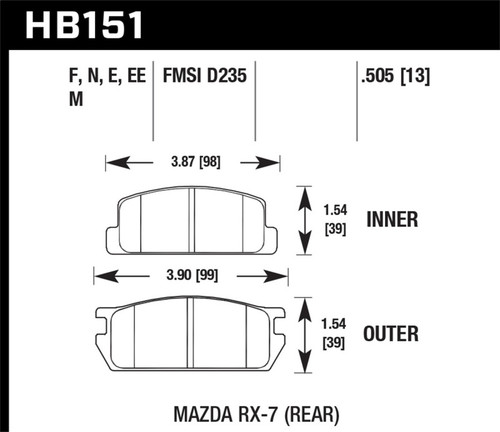 Hawk 81-85 Mazda RX-7 Blue 9012 Rear Race Brake Pads - HB151E.505 Photo - Primary
