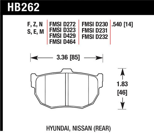Hawk 89-97 Nissan 240SX SE HPS Street Rear Brake Pads - HB262F.540 Photo - Primary
