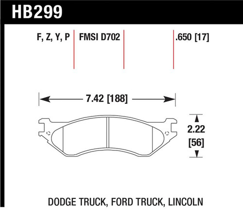 Hawk Dodge B1500 VanDurango/1500 Pickup/1500 Van / Ford / Lincoln LTS Street Front & Rear Brake Pad - HB299Y.650 Photo - Primary
