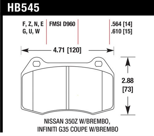 Hawk 03-07 G35/350z/03-06 Sentra Spec V w/ Brembo HPS Street Front Brake Pads - HB545F.564 Photo - Primary