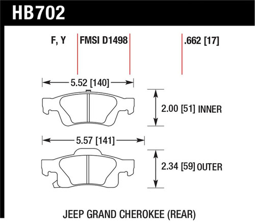 Hawk 11-12 Dodge Durango / 11-12 Jeep Grand Cherokee LTS Rear Street Brake Pads - HB702Y.662 Photo - Primary