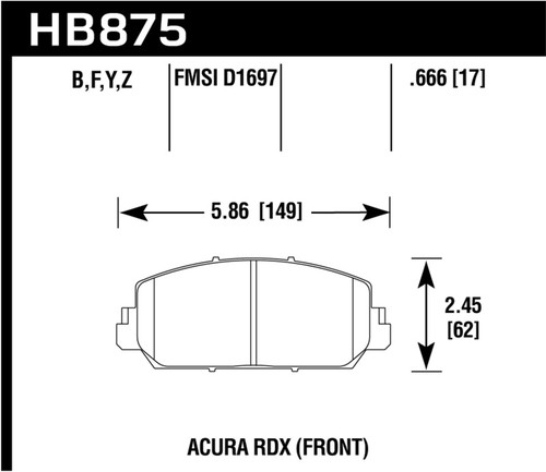 Hawk 14-17 Acura RDX/RLX HPS 5.0 Front Brake Pads ( does not fit civic Type R) - HB875B.666 Photo - Primary