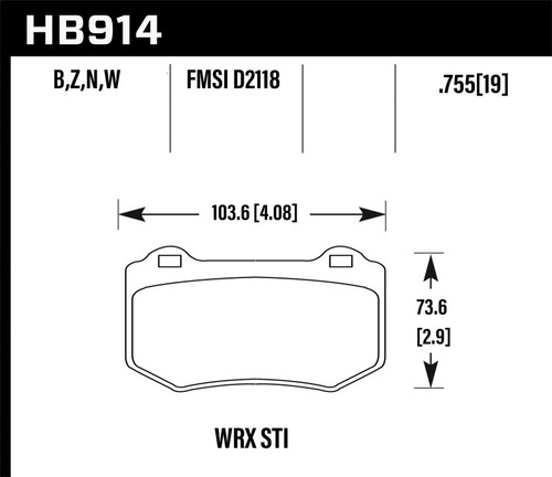 Hawk 2018 Subaru WRX STI HP Plus Rear Brake Pads - HB914N.580 Photo - Primary